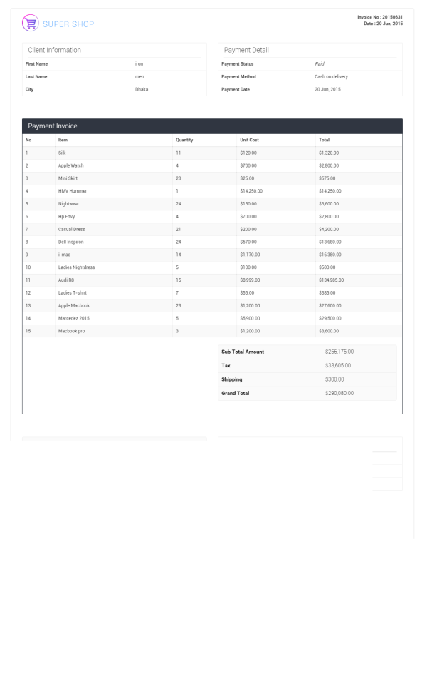 admin invoice